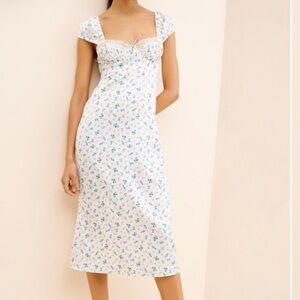 For Love and Lemons White and Blue Midi Dress